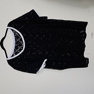 TORRID Black LACE TOP White Trim at th collar and Sleeves SIZE 4